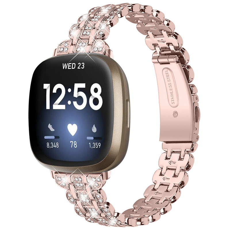 For Fitbit Versa 3 Fitbit Sense Rhinestone Decor Metal Smart Watch Band Buckle Design Watch Strap For Fitbit Versa 3 Fitbit Sense Rhinestone Decor Metal Smart Watch Band Buckle Design Watch Strap